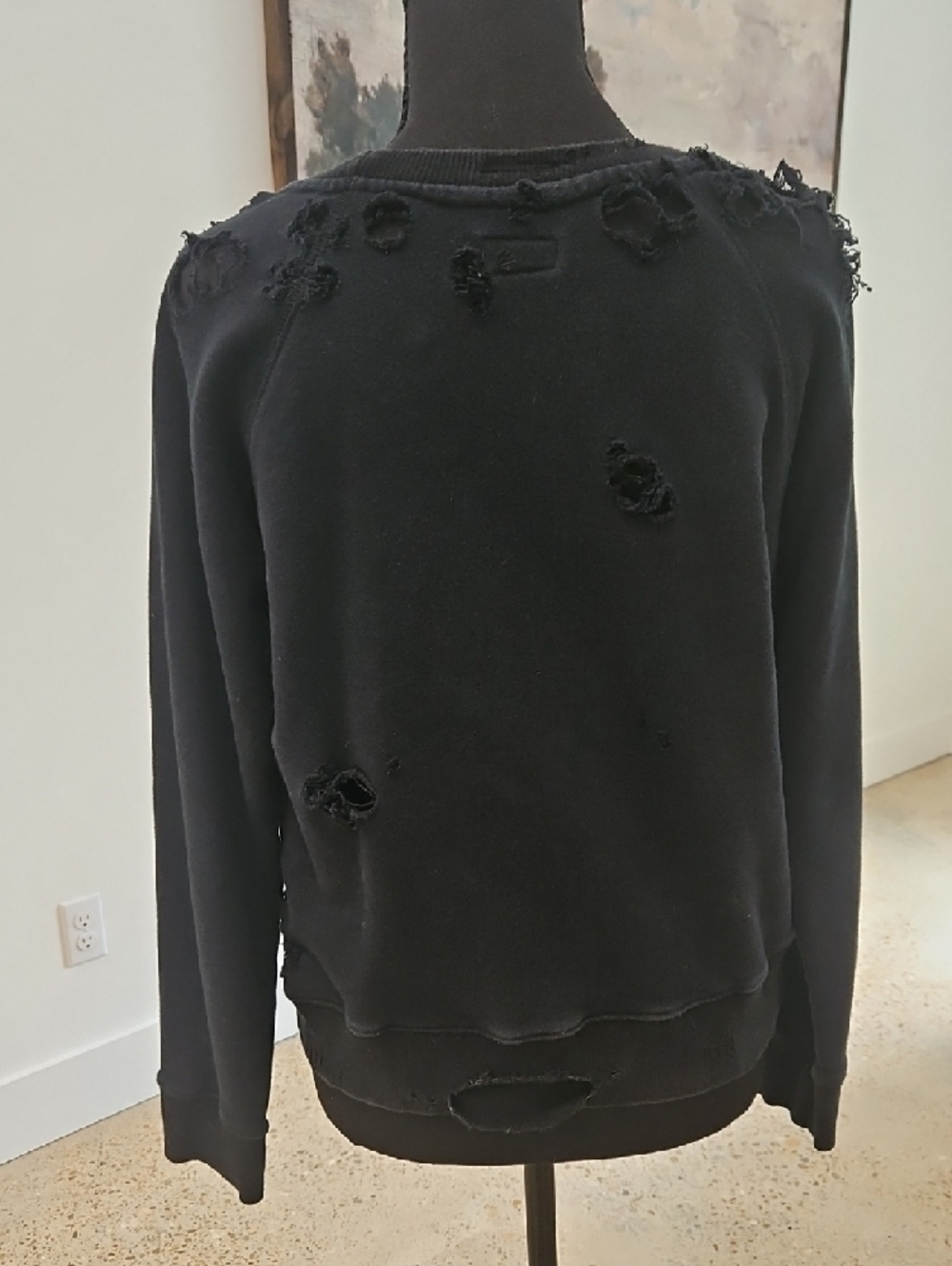Mother Black Distressed Crewneck Sweater with Graphic. Size XS - Picture 2 of 4
